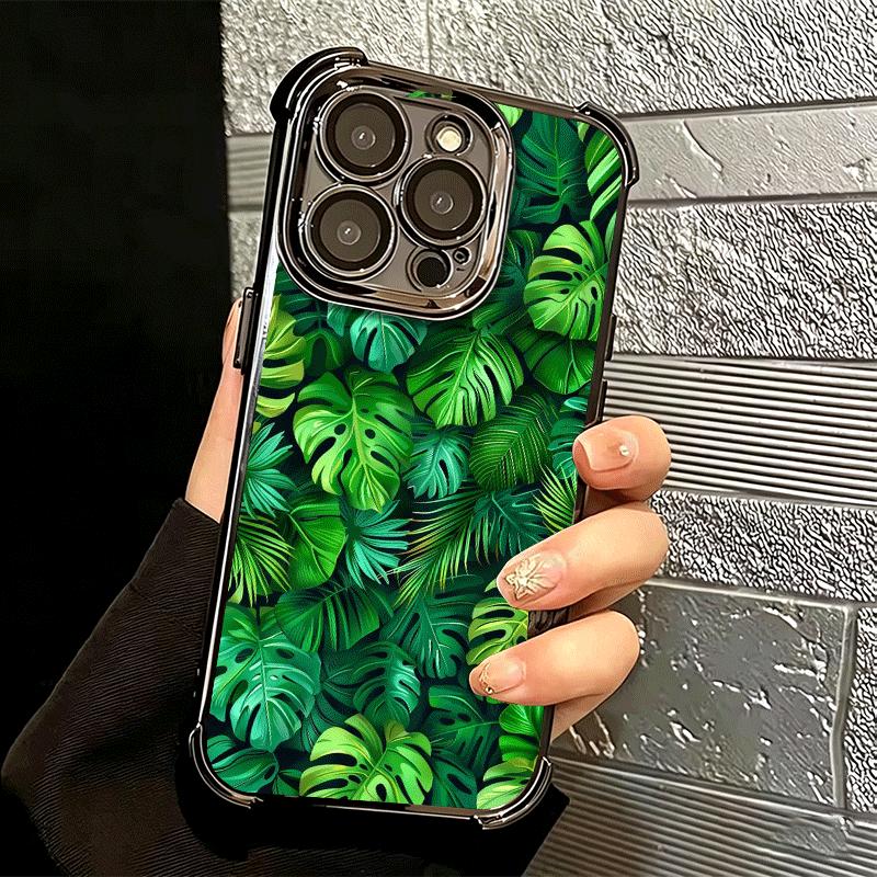 Summer Plants Green Leaf Soft Phone Case For iPhone 15 16 17 Air 14 Pro Max 16E Plus 13 12 Mini Plating Anti-Fall Fundas