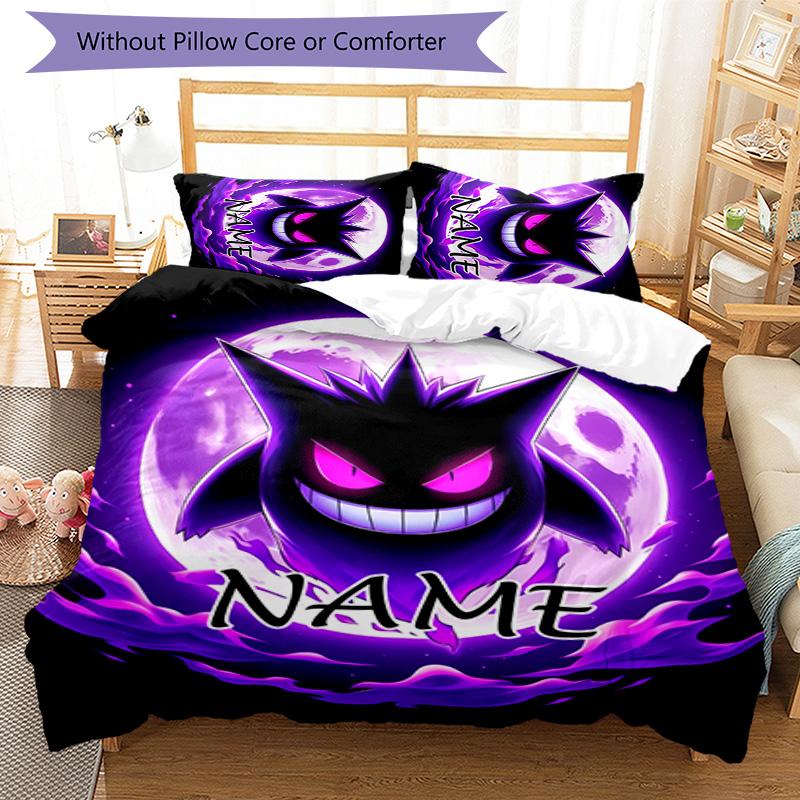 3pcs Gengar1 Cover Set - Personalized Name, HD Printed Bedding with 1 Cover and 2 Pillowcases - Perfect for Home Decor, Easy Care