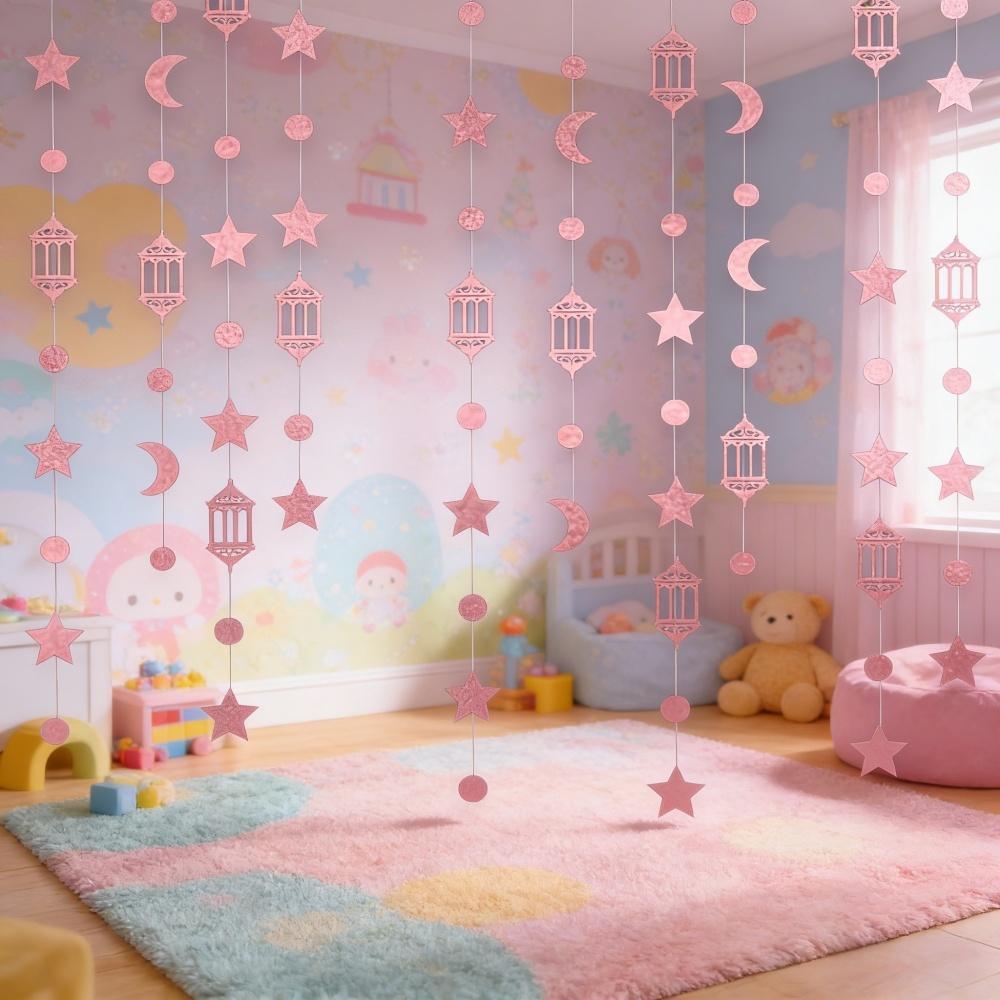 

3METERS/4M DIY Paper Glitter Paper Decoration Banner Hanging From The Ceiling, Stars, Moon, Lanterns, Flower Hanging Decoration 3meters