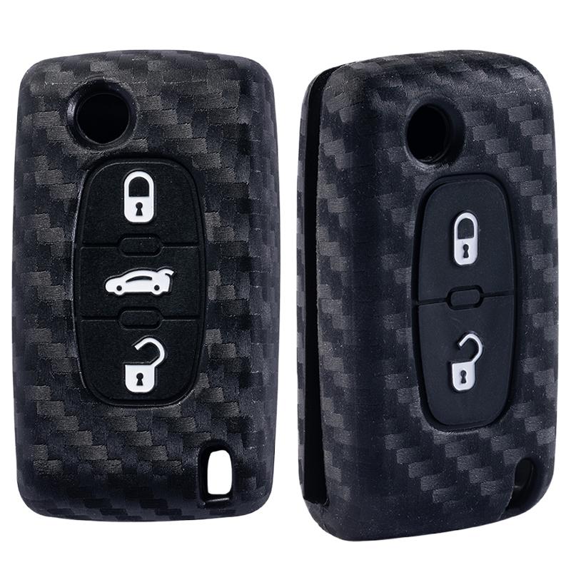 Carbon Fibre style Car Flip Key Case Cover for Peugeot 107 207 307 308 407 607 3008 5008 for Citroen Xsara Picasso C5 C6 C8