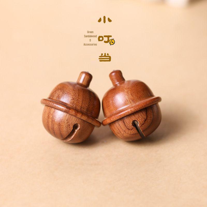 Green Sandalwood Bell Pendant with Rotating Closure, Red Bean Charm, Keychain, Small Doraemon Pendant, Diffuser Storage Accessory.