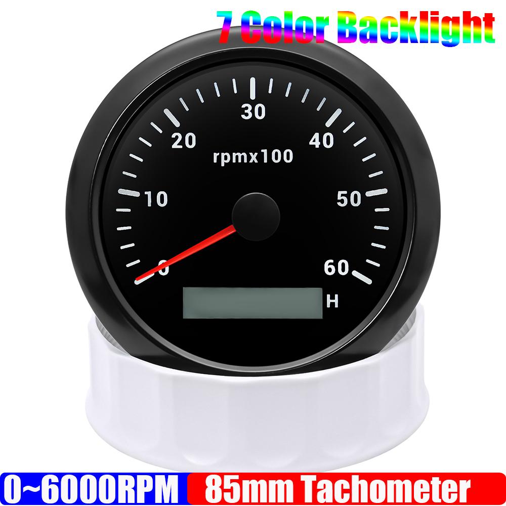 3000~7000 RPM 85MM Tachometer with 7 Color Light for Auto Boat Yacht Waterproof Gauge Counter Digital Hourmeter 12V 24V