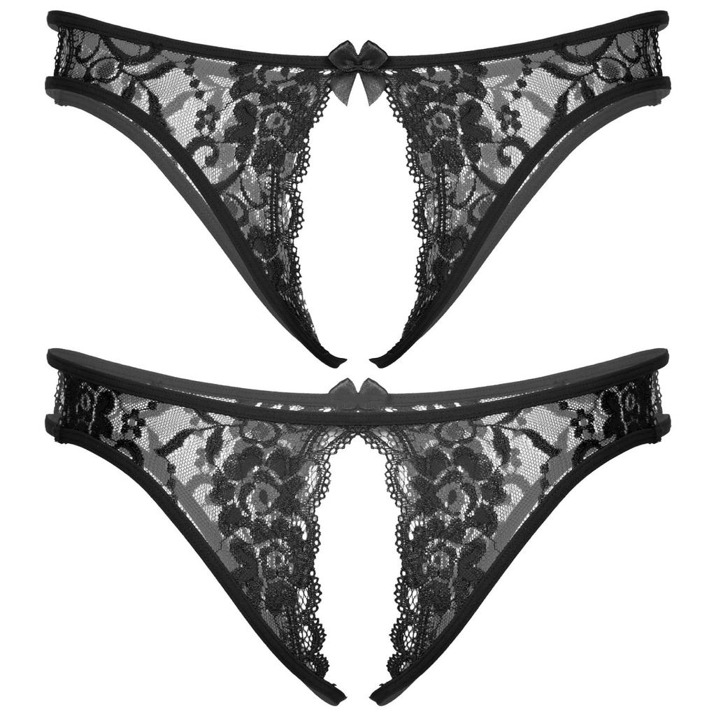 Men Sissy Panties Floral Lace Sheer Hollow Out Low Rise G-String Thongs Crossdresser Lingerie