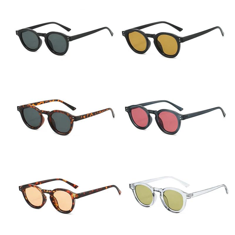  New Fashion Small Round Punk Sunglasses Women Retro Rivets Men Clear Gray Pink Ocean Lens Shades UV400