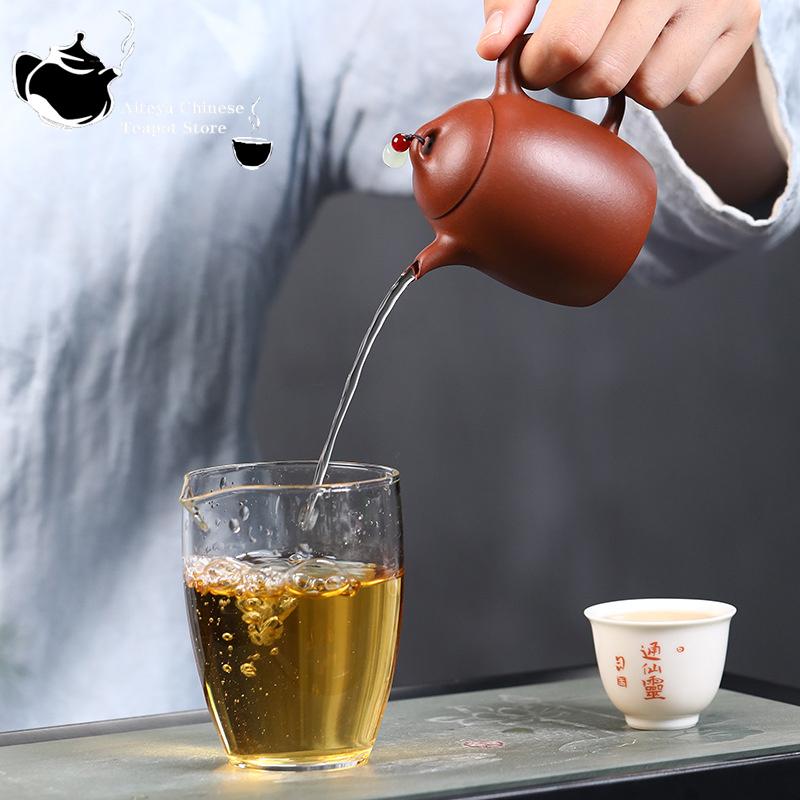 Ceainic chinezesc de minereu brut din ciment transparent cu margele Qinquan oală de băut Pu'er ceainic lucrat manual Yixing ceainic violet 180 ml capacitate mică