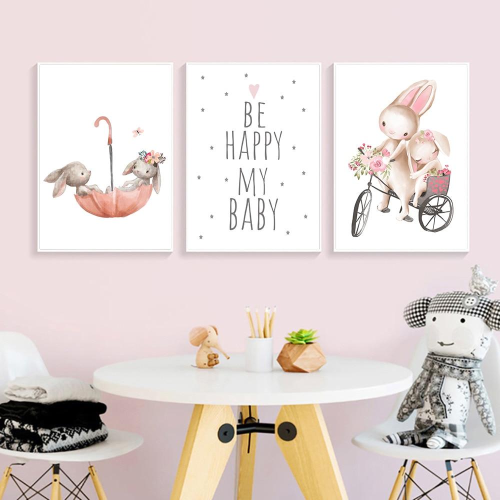 Rose Fleur Lapin Art Affiche Citations Pepiniere Imprimer Mignon Lapin Art Mural Peinture Nordique Bebe Toile Image Enfants Chambre Decoration Murale Acheter A Prix Bas Livraison Gratuite Avis Reels Avec Des