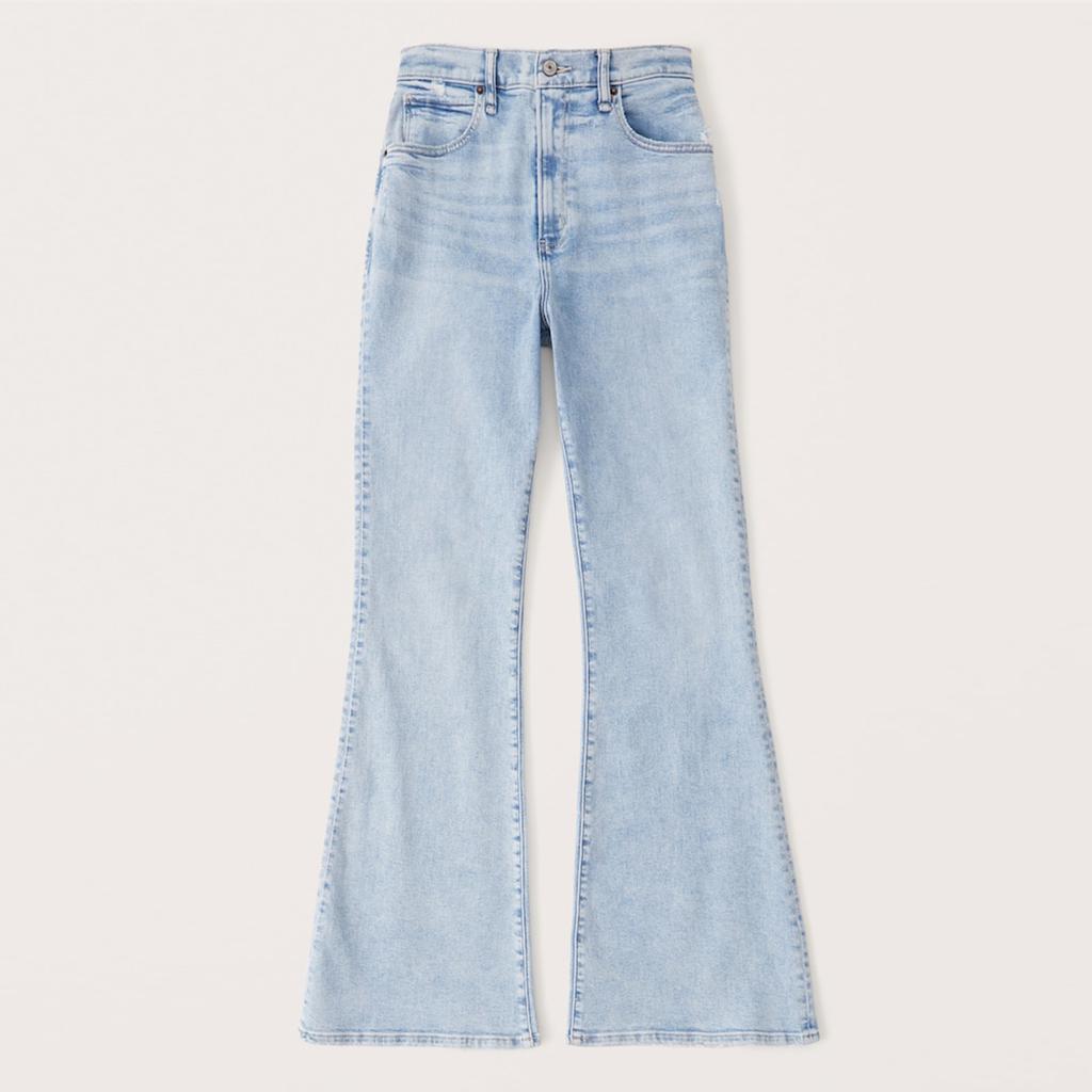 Women's Button Stretch Flare Jeans Pull On Jeans Denim Pants Regular Fit Jean