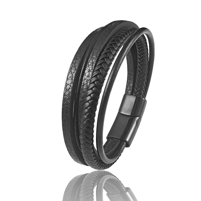 Vintage Men Leather Bracelet Brown Braided Multi-layer Stainless Steel Clasp Casual Wristband Jewelry Gift for Boyfriend