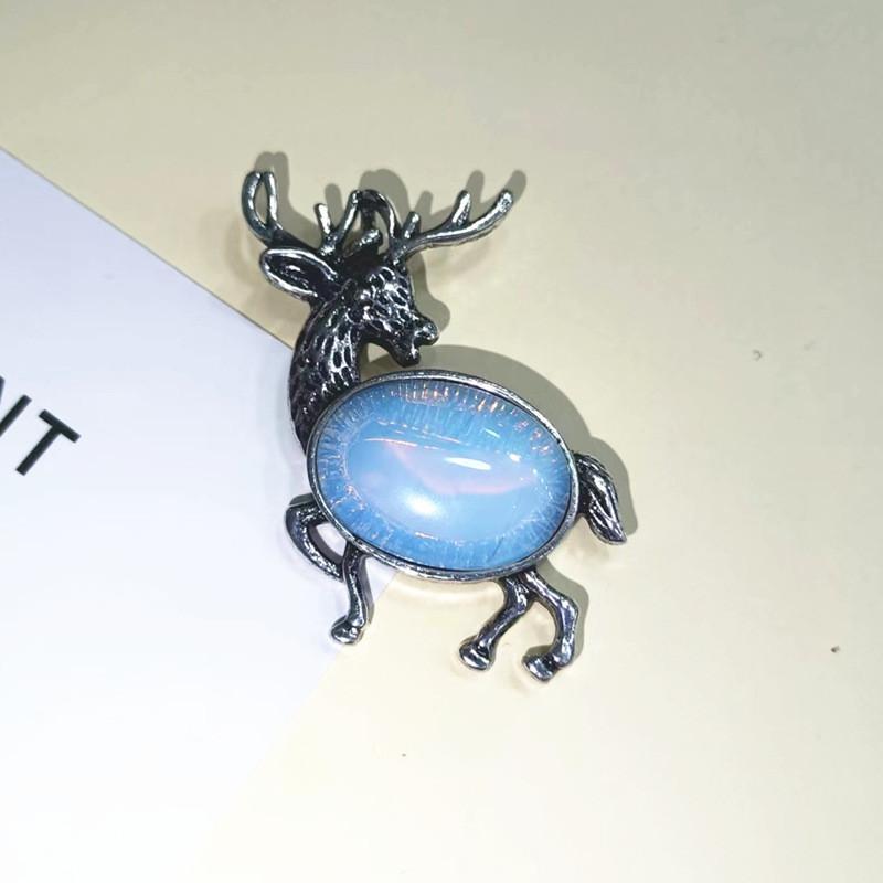 Animal Deer Embellished Metal Brooch Pin With Semi Precious Shell Inlay For Romantic Gift