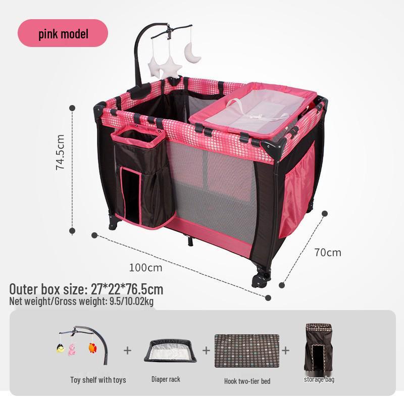 Tragbares Multifunktionales Babybett und King-Size-Bett-Kombi mit Wickeltisch für Säuglinge und Kleinkinder