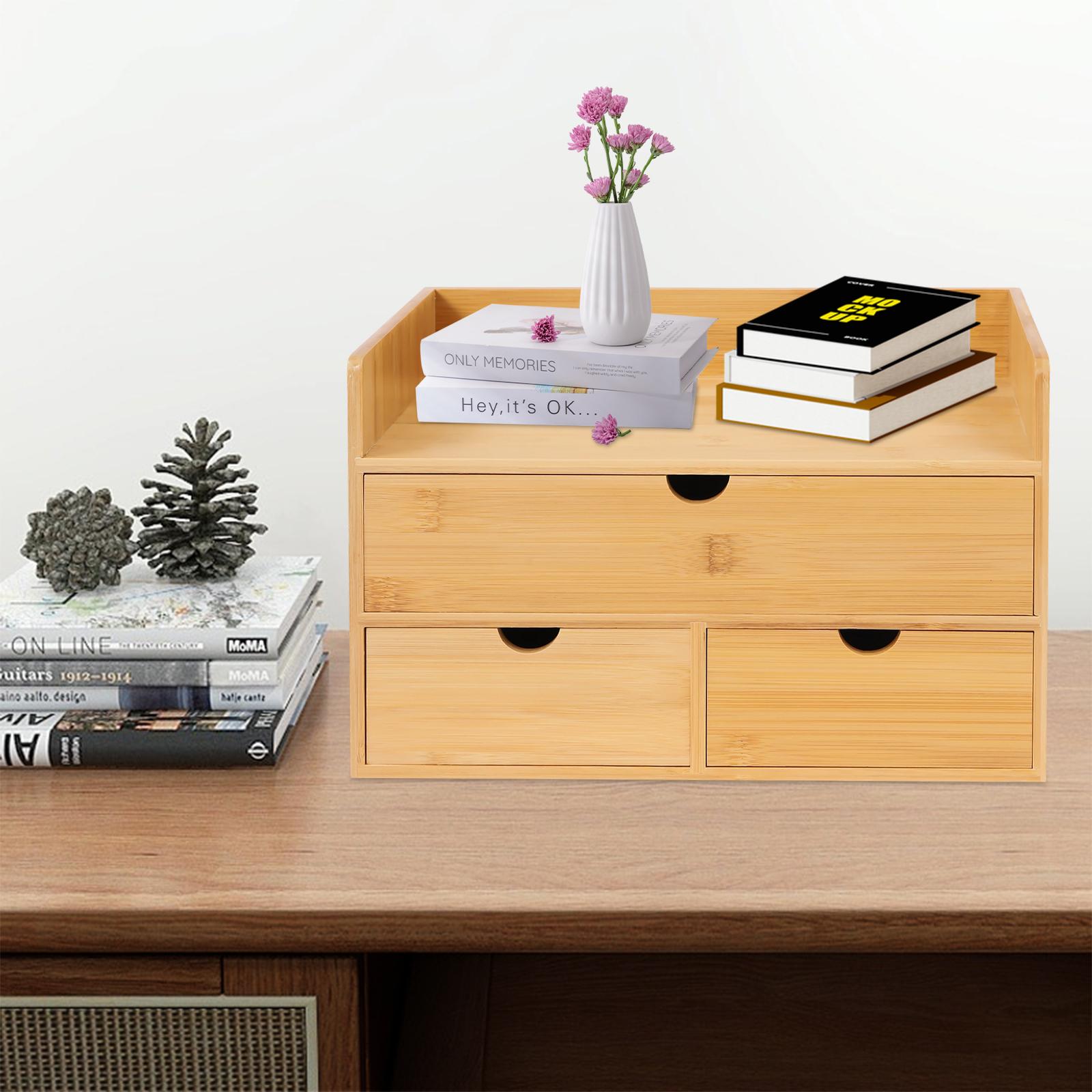 Bymaocar Бамбуковый Безвредный Настольный Ящик для Хранения с 3 Ящиками 2-ярусный Органайзер для Хранения Офисных Принадлежностей Декоративная Книжная Полка для Кабинета 13500₽