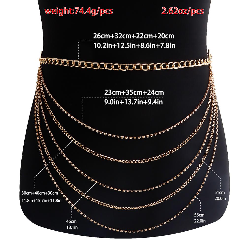 European and American fashion versatile metal rhinestone chain fringed waist jewelry women's bikini decoration nightclub rock body chain Spice girl