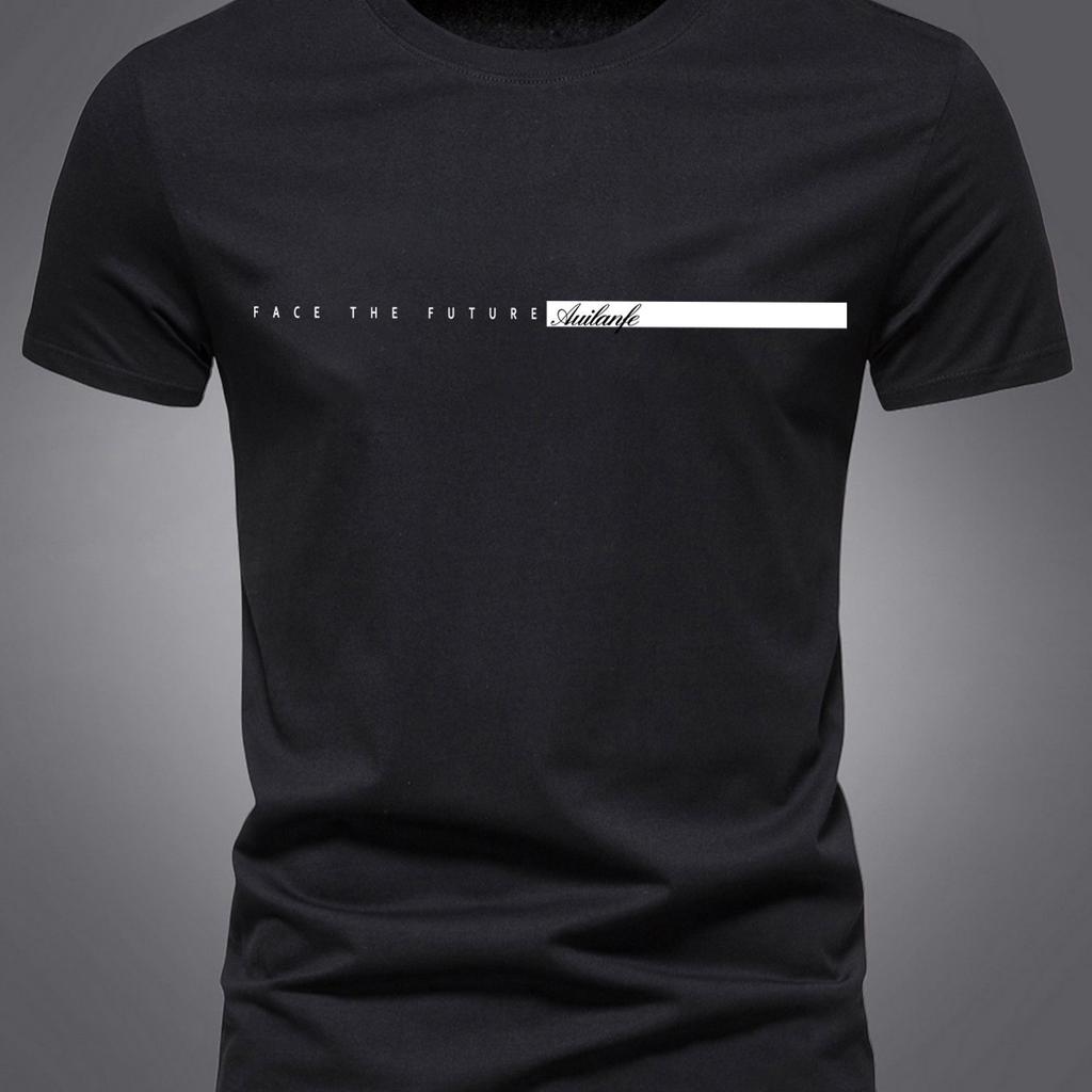 Summer men's 100_ pure cotton casual sports loose oversized simple letter pattern printed round neck short sleeved T-shirt top