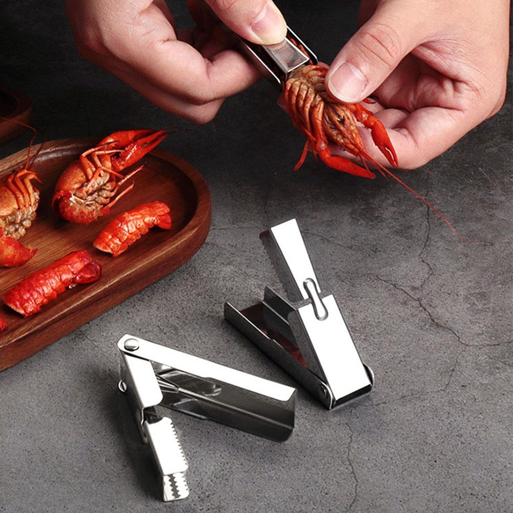 4Pcs Stainless Steel Crawfish Sheller Tool Crayfish Shelling Device for Peeling Cooked Shrimp Tails Kitchen Seafood Gadgets