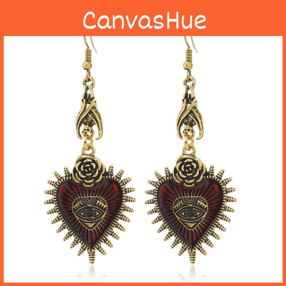 Heart Retro Gothic Earrings With Bloodshot Eye And Bat Motif For Punk Fashion Enthusiasts