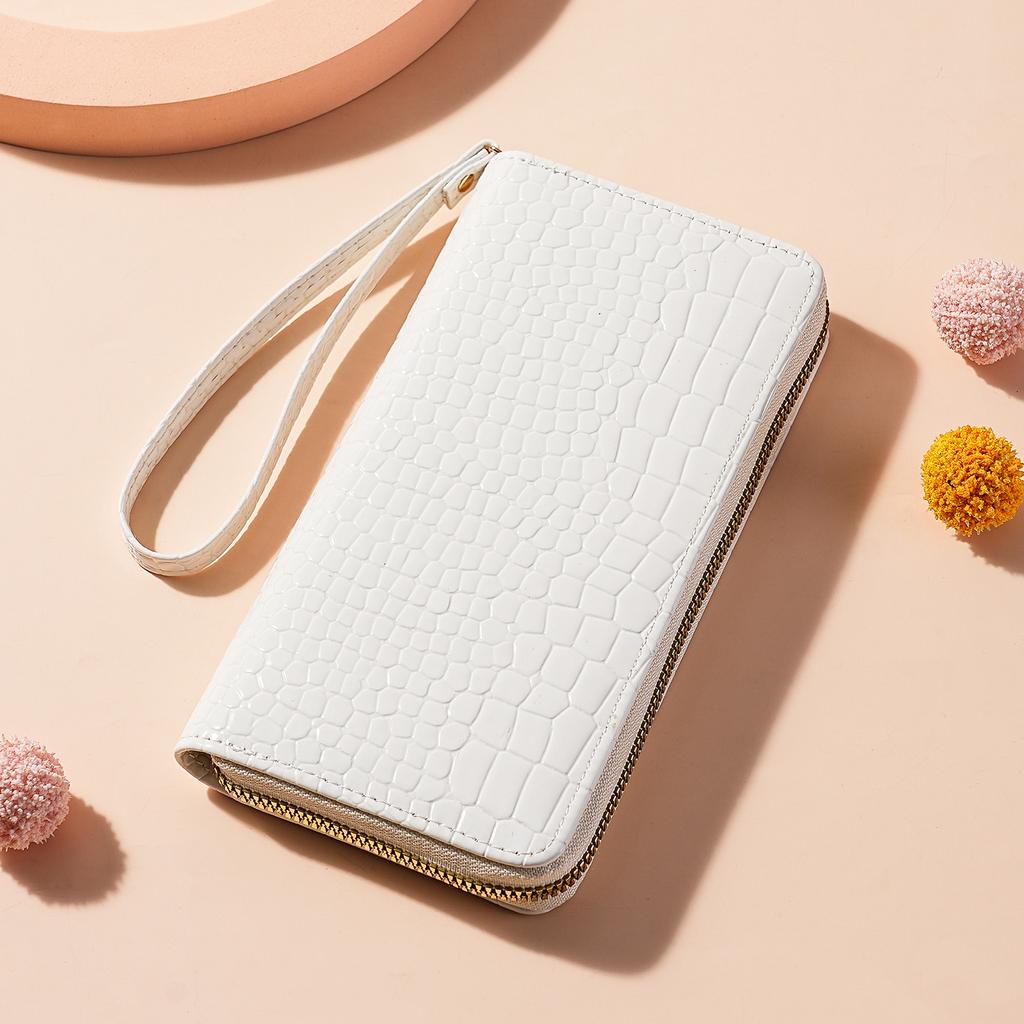 Women’s Crocodile Embossed PU Leather Wallet Large Capacity Zip Around Wristlet Long Clutch Phone Wallet Card Holder Purse