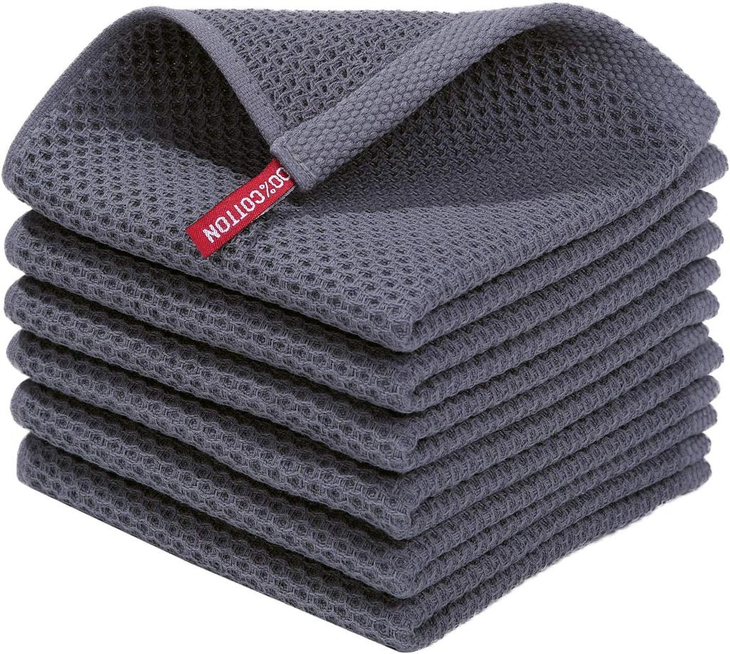 Panos Kitchen Cloth Linen Scandinavian Dishcloth Waffle Kitchen Towel with Loop Set of 6 30 X 30 Cm Charcoal Gray