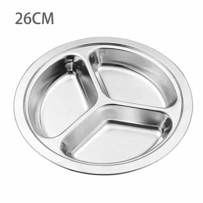 Piatto Piatto da Cena 1 pz Argento Acciaio Inossidabile 3 Sezioni Rotondo Diviso 22cm 24cm 26cm Set Merenda Utile Pratico