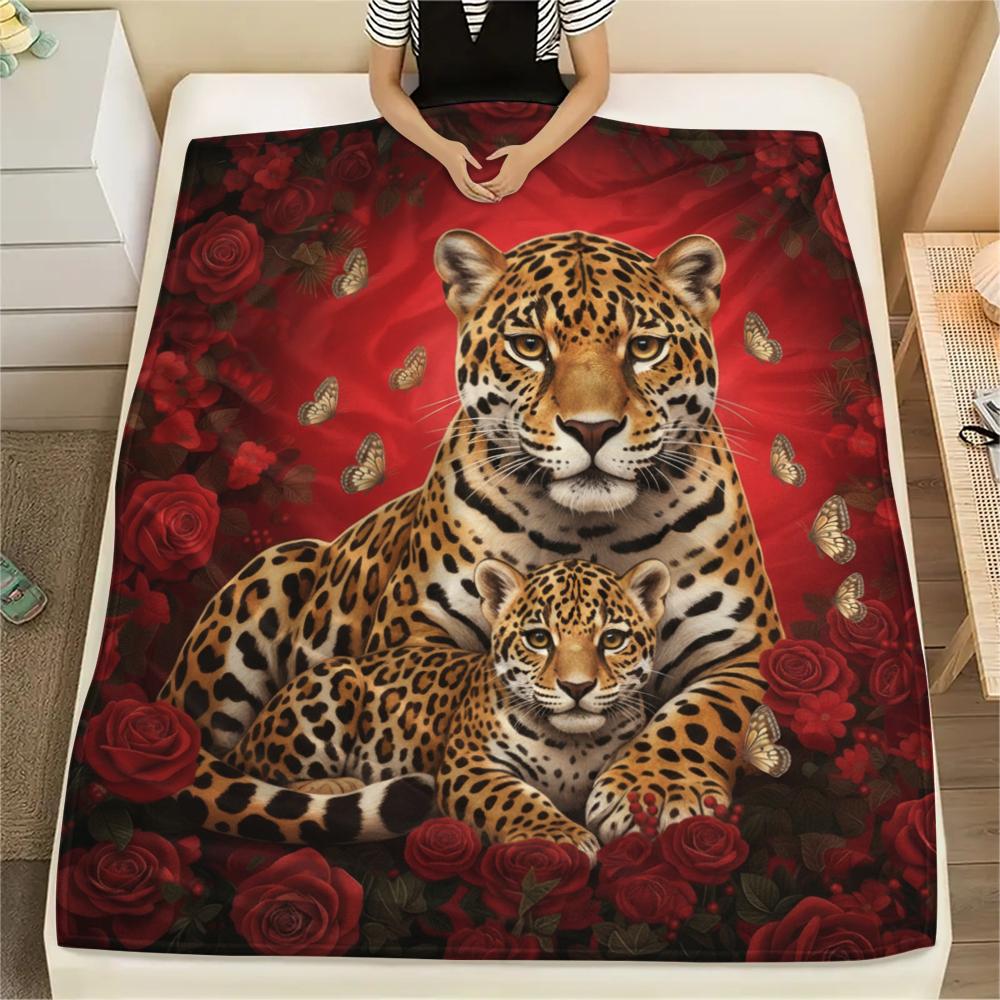 1PC Leopard Cat Print Flannel Blanket, High quality All Seasons, Home Decor, Warmth and Comfort, Perfect for Christmas Gifts