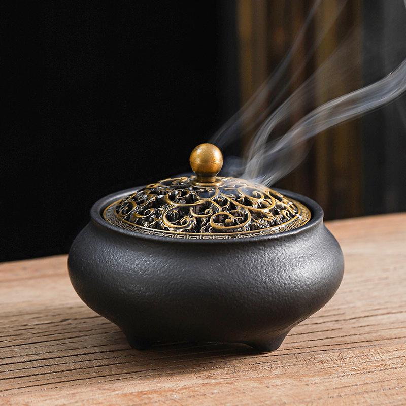 Celadon Ceramic Incense Burner - Antique Style, Small Size, Ice Crack Kiln, Sandalwood Incense Holder.