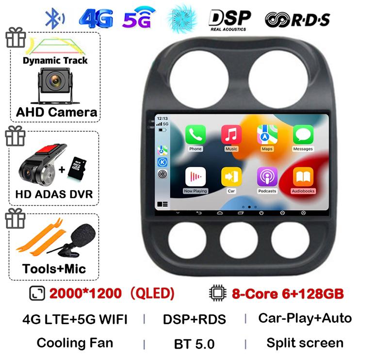 Android 14 Carplay Auto Car Radio For Jeep Compass Patriot 2010 2011 2012 2013 2014 2015 2016 GPS Multimedia Stereo Player QLED