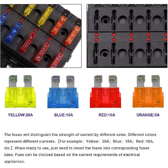 8 Way Blade Fuse Box Holder, 8 Way ATC/ATO Blade Fuse Holder Box, 8 Way ATC/ATO Blade Fuse Holder Box with 5A/1-A/15A/20A Fuses, 8 Way Blade Fuse