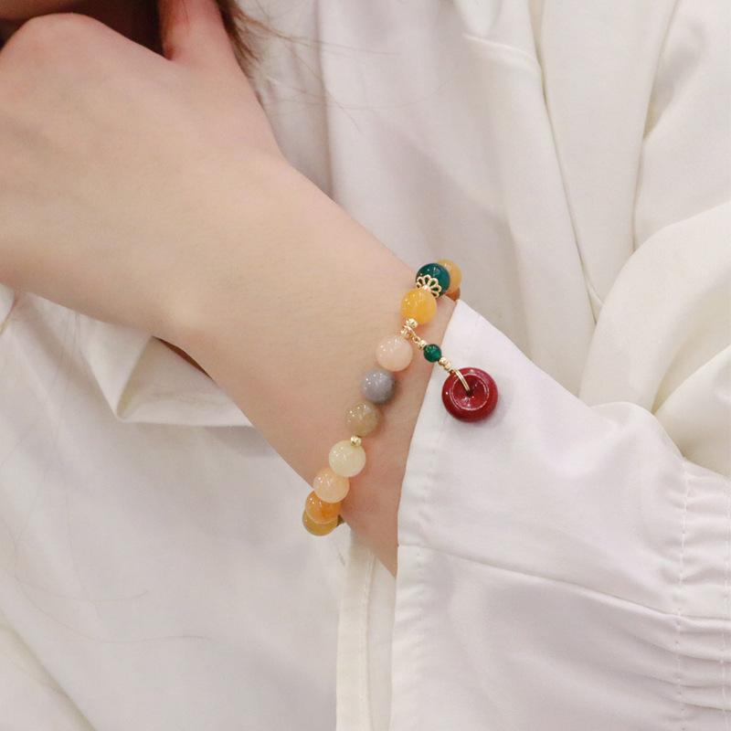 Vintage Vermilion Bracelet With Natural Gold Wire Jade Agate Gourd Peanut Bracelet Decorated With Vintage Chinese Style Accessories
