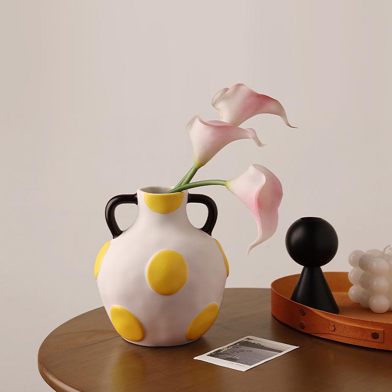 Ceramic Vase Kettle Flower Vase Flowerpot Geometric Graffiti Flower Arrangement Accessories Home Decoration Accessories
