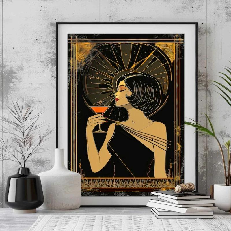 Retro Abstract Art Deco Style Great Gatsby Daisy Woman 1920s Poster Wall Pictures Canvas Painting Vintage Home Interior Decor