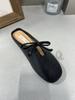 Thick heel half slippers retro evening breeze bow single shoes spring and summer design French women's shoes black loafers