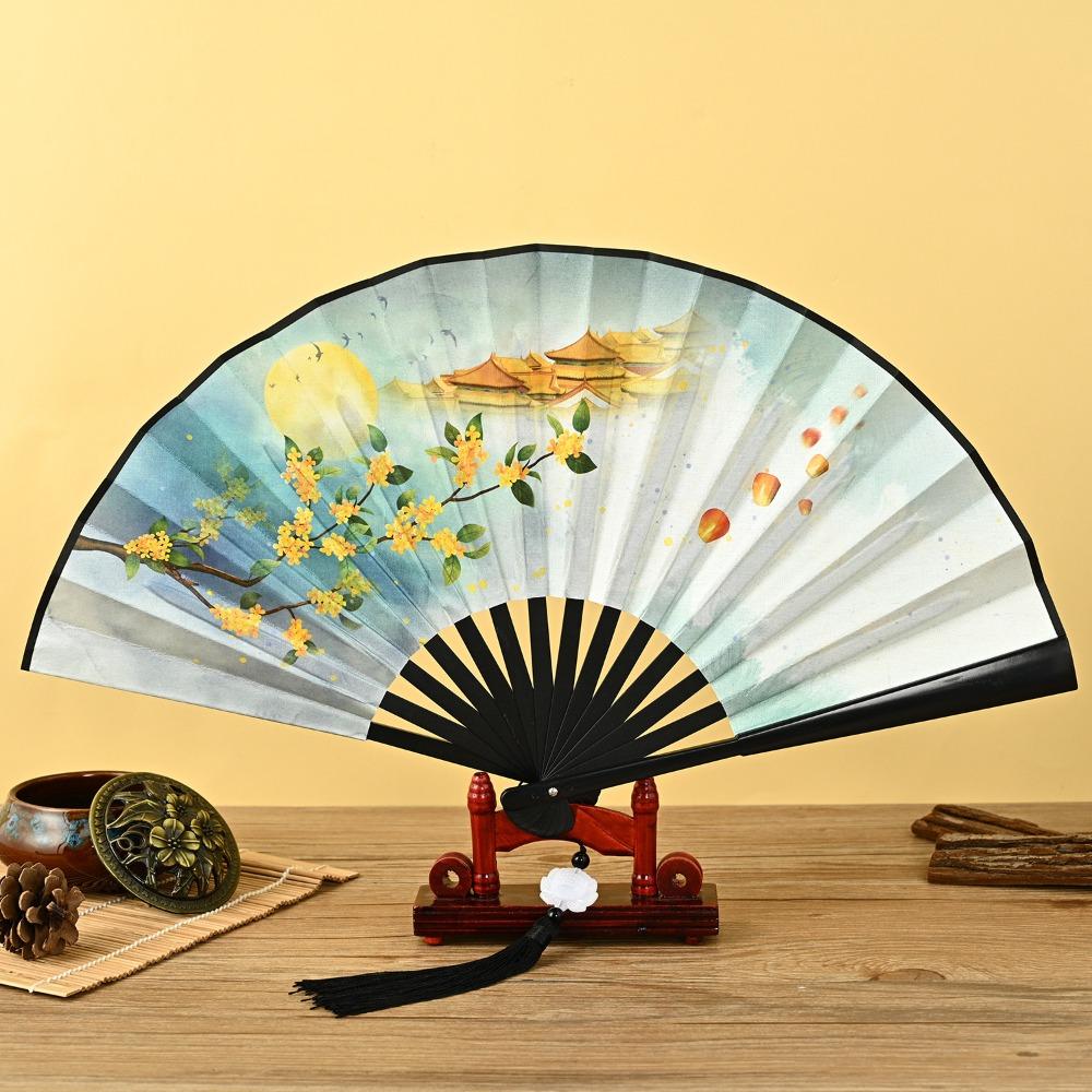 

Silk Vintage Style Folding Fan Ink Painting Ancient Style Folding Fan Decorative Outdoor Type D