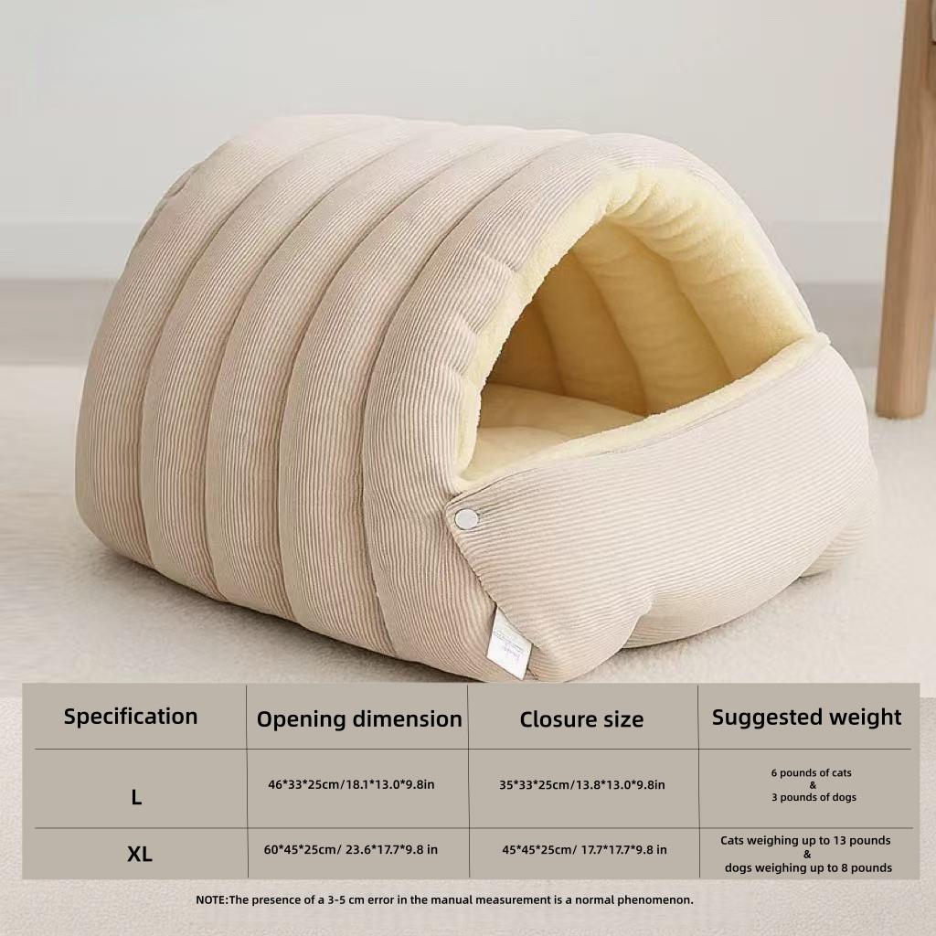

1PCS Large Corduroy Cat Nest (60x45x25cm/46×33×25cm) Removable and Washable Closed Pet Nest 45*30*19cm бежевый