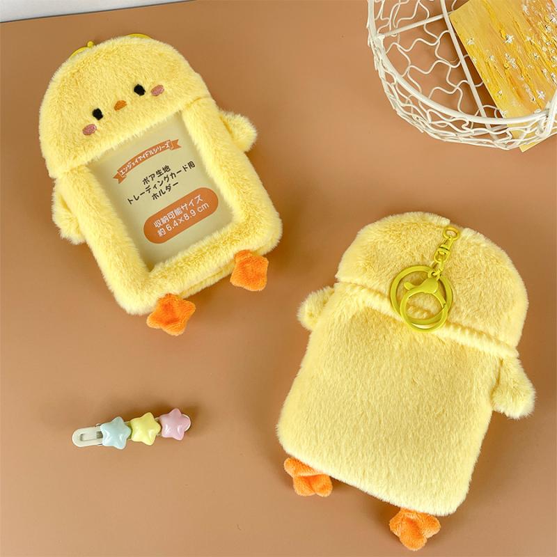 Cute Cartoon Little Yellow Chicken Photocard Holder Kawaii Plush Card Holder Bus Card Sleeve Id Bank Credit Card Protector Bag