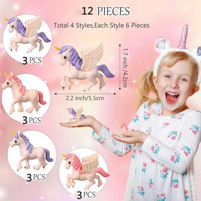 12Pcs MiniUnicorn Lovely Flying Horse Unicorn Figurine Unicorn Cake Toppers Figurines Birthday CakeTopper forUnicorn Theme Party