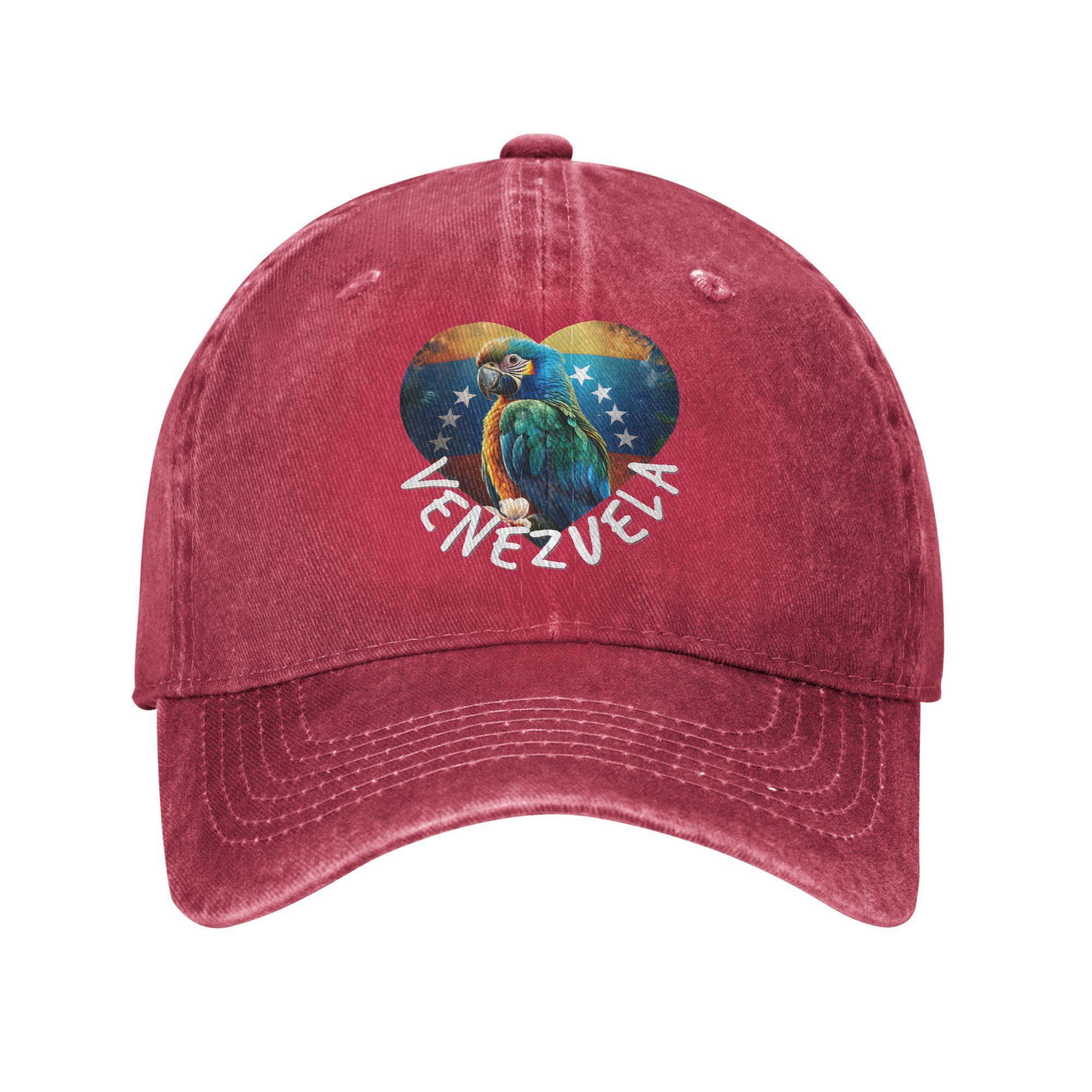 Venezuela Stars Flag with Guacamaya Unisex Women Baseball Caps Distressed Washed Hats Cap Workouts Adjustable Fit Sun Cap One Size