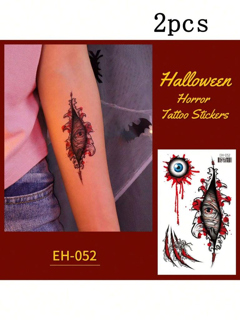 2/6pcs Hallween Horror Tattoo Sticker Realistic Fake Bloody Wound Stitch Scar Scab Masquerade Prank Makeup Props