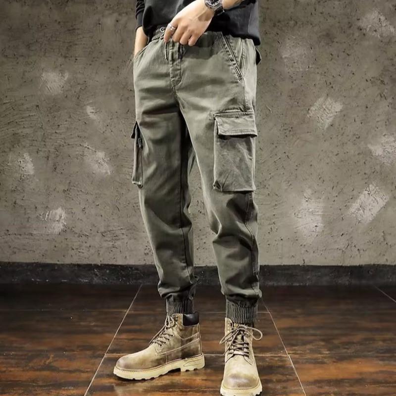 

Мужской комбинезон в американском стиле: Осенне-зимние повседневные брюки облегающего кроя с бархатной подкладкой, свободными манжетами и множеством карманов. XL