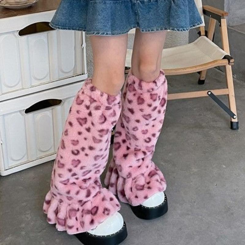 Grunge Punk 1 Paar Leopardenmuster Stilvolle Und Warme Stulpen Für Damen