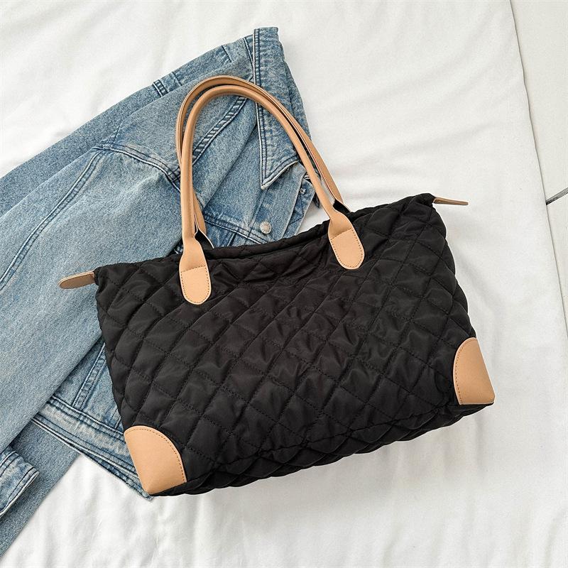 Embroidery Plaid Casual Tote Bags For Women Large Capacity Cotton Shoulder Bag Ladies Handbags For Commuting