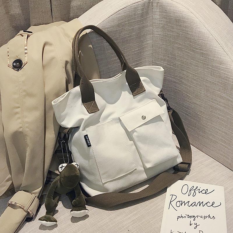 

Женская сумка Tide, корейская версия модной холщовой сумки-тоут, сумка через плечо, большая вместительная сумка через плечо Frog белый