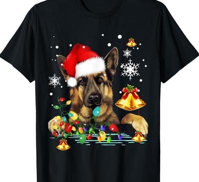 Christmas Lights German Shepherd Dog T-Shirt Black Unisex C70.7