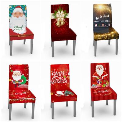 2 /6pcs Christmas Chair Covers Santa Elastic Stretch Dining Room Office Chair Slipcover Kitchen Seat Cover Spandex Navidad Decor