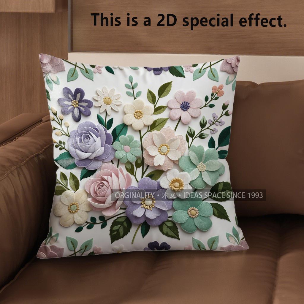 2D Vintage Floral Embroidery Style Throw Pillow Covers Pattern Cushion Cover Suitable For Sofa Bedroom Car Pillow Cover