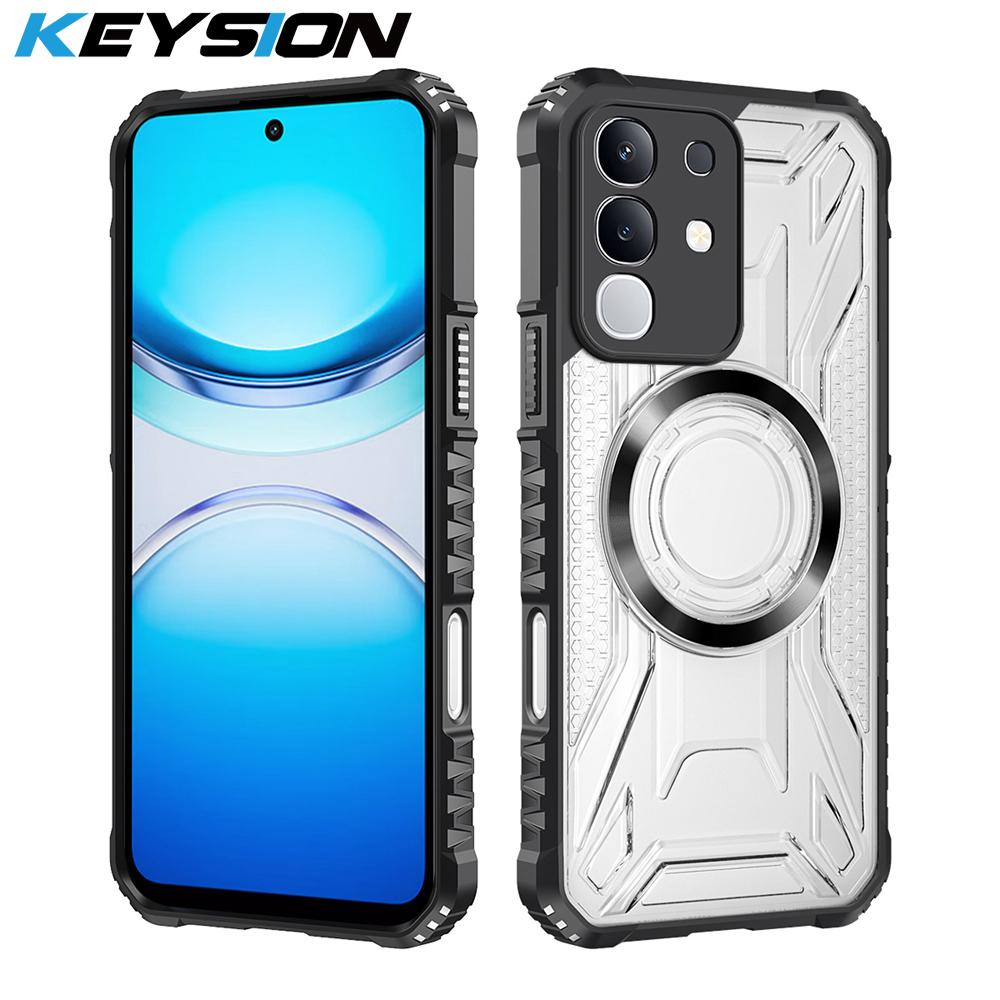 

KEYSION Transparent Magnetic Case for Realme C85 5G Soft Silicone+PC Heavy Duty Shockproof Phone Back Cover for OPPO Realme C85 for Realme C85 чёрный