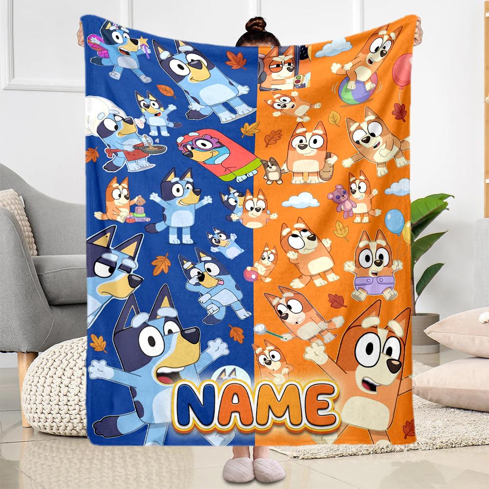 Bluey Cat Adventure Customize Your Name Blanket Throw Personalized Blanket Warmthful Decor for Bed Bedding Home Decor Picnics Four Seasons Multipurpos