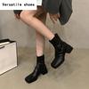 Herbst Winter Frauen Stiefeletten Fashion Square Toe Zurück Reißverschlüsse Schuhe Vintage Square Heels Damen Kurze Booties