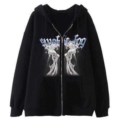 Unisex Gothic Skull Hoodie with Metal Zipper - Large Size Harajuku Style