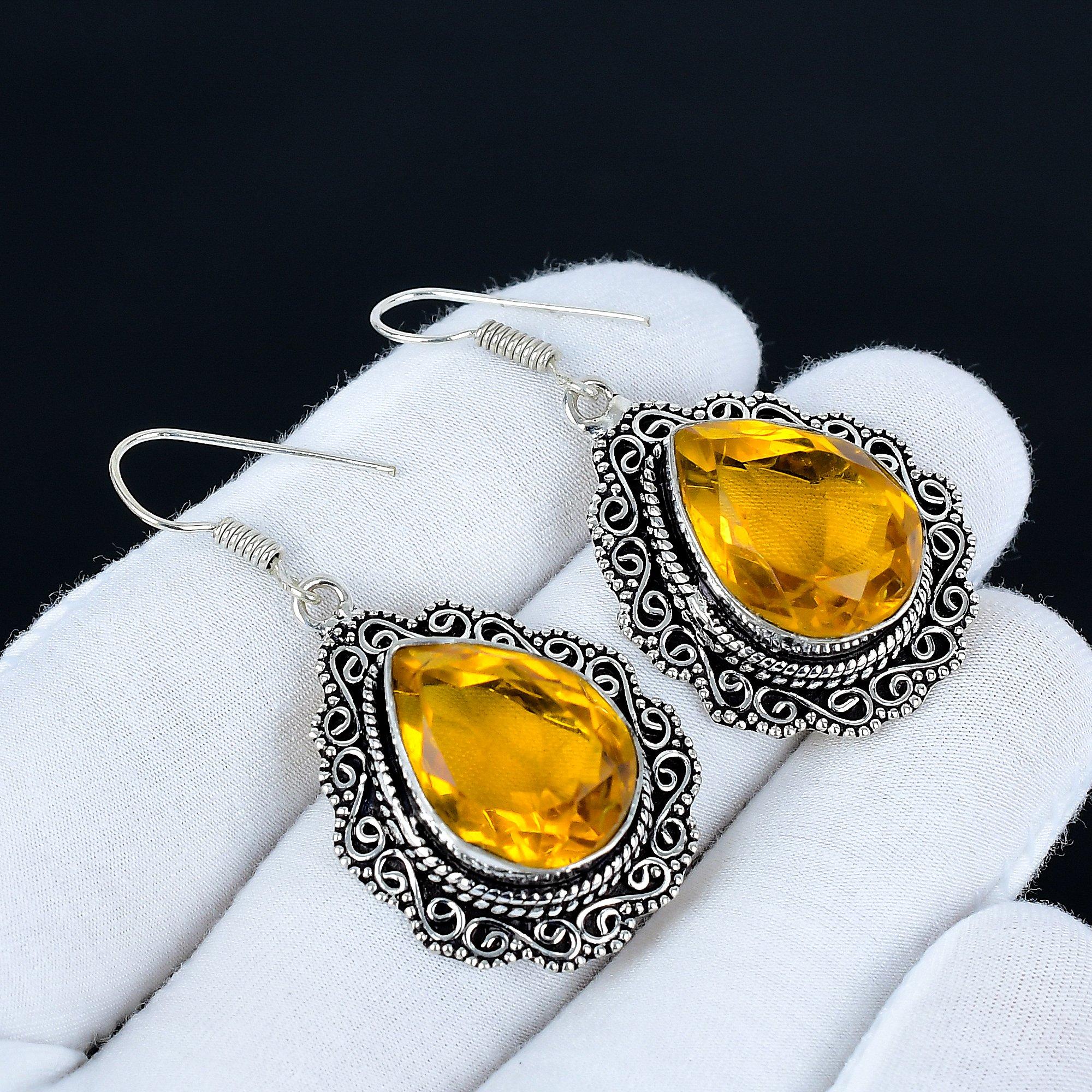 

Серьги с цитрином, серьги из стерлингового серебра 925 пробы, серебряные серьги для подарка, серьги-подвески с цитрином для подарков на День святого Валентина 5 Cm