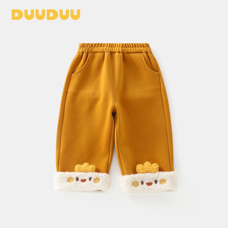 DUUDUU Fleece-lined Thick Warm Baby Sweatpants, New 2025 Korean Style for Winter Girls 80 cm
