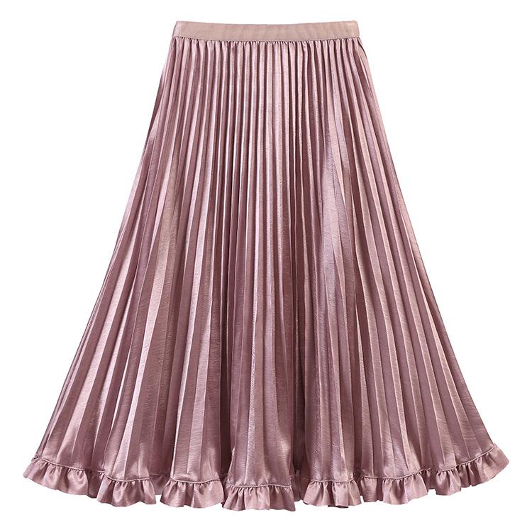 

Fei Yuan Women s Elegant Satin Pleated Midi Skirt - New Early Spring Style M
